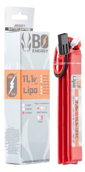 Airsoft battery B.O. LIPO 11.1 V 1300 mAh 25 C 3 sticks 3S