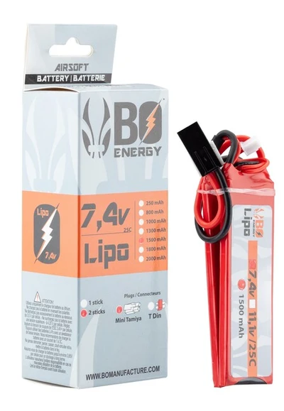 Airsoft battery B.O. Lipo 7.4V 1500 mAh 25C 2 Sticks 2S