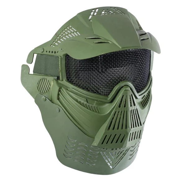 Airsoft mask Wosport with mesh and neck protection, green