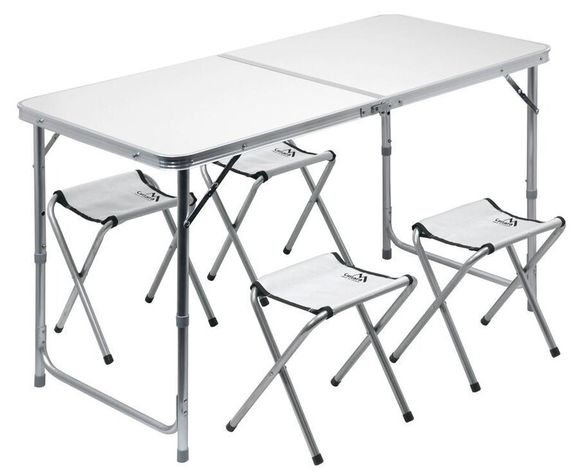 Camping table DOUBLE telescopic grey + 4 chairs